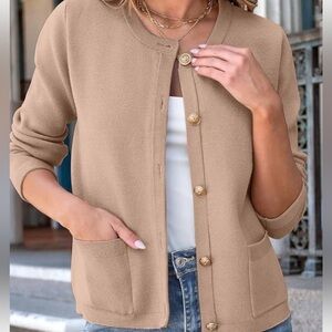 Source Unknown Boutique Tan Cardigan with Gold Buttons